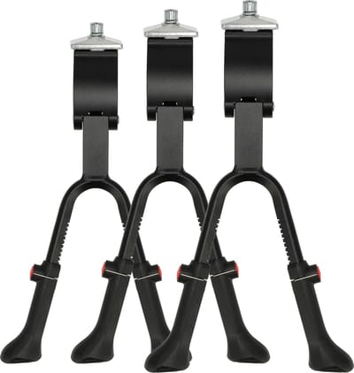 Fietsstandaard dubbel - Set van 3 stuks | Universeel - 24-28 Inch fietsen | Verstelbaar | Zwart aluminium en ijzer | Tweepoot standaard - extra stabiliteit | Universele middenstandaard | M9 x 30 mm bevestigingsplaat