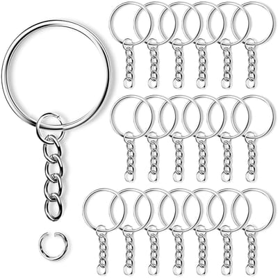 40 stuks sleutelhangers, 20 stuks sleutelhangers + 20 stuks open springringen, sleutelringen van roestvrij staal, sleutelhanger met ketting, voor knutselen, vrije tijd, 25 mm