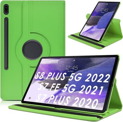 Draaibaar Hoesje - Rotation Tabletcase - Multi stand Case Geschikt voor: Samsung Galaxy Tab S8 Plus 2022 / S7+/ S7 Plus / Tab S7 FE 5G 12.4 inch 2020 - groen
