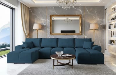 U-vormige Hoekbank met Slaapfunctie en - 365x189 cm - Blauw - Novihome