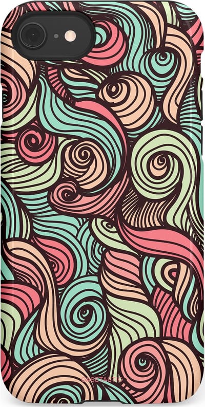 Casetastic hoesje geschikt voor Apple iPhone SE / Apple iPhone 7 / Apple iPhone 8 - Dubbellaagse bescherming - Pastel Swirl Vibes - Fashion Case - Taupe Donkergrijs Saliegroen Grijs