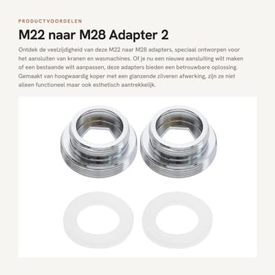 Dailygoods - M22 naar M28 Adapter - 2 Stuks - Koper Zilver - Tap Connector - Hoogwaardige Kranen - Geschikt voor Wasmachines - 2 Adapters