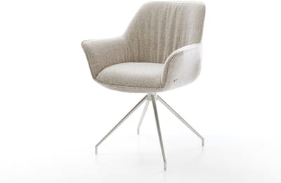 Gestoffeerde-stoel Keila-Flex met armleuning kruisframe conisch roestvrij staal geweven stof beige