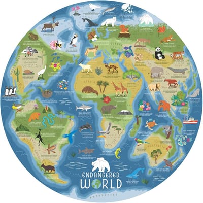 1000-Delige Ronde Puzzel: Wereldwijde Bedreigde Dierensoorten
