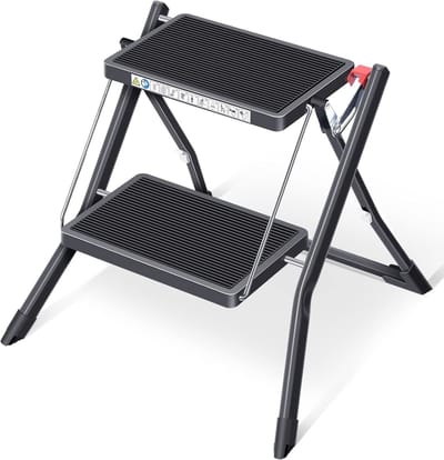 Opstapladder 2 treden - Klapladder opstapje - Huishoudelijk gebruik - Extra dun inklapbaar - 4 cm dik - Zwart