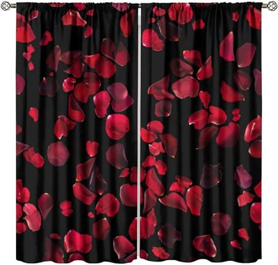 Gordijnen Rode Roos - Raambekleding Decoratie - Woonkamer Decoreren - Digitale HD Print - 42 x 45 inch - Wijnrood