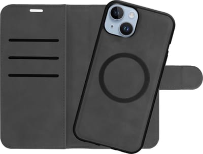 Just in Case hoesje geschikt voor iPhone 15 Plus Hoesje met Pasjeshouder geschikt voor MagSafe - Uitneembare 2-in-1 Premium Bookcase - Zwart