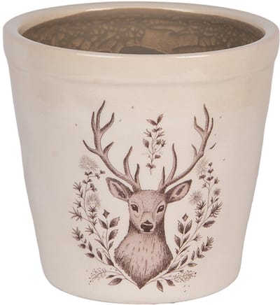 Keramiek Bloempot voor Binnen – Beige Hert – Rustieke Pot – Ø 15 cm – Hertmotief