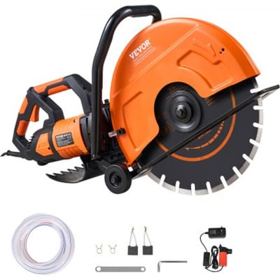 VEVOR Elektrische betonzaag, 406 mm, zware cirkelzaag 2800 W, zaagdiepte 152 mm, nat/droog schijfzaag met waterleiding, waterpomp, zaagblad, voor steen en baksteen