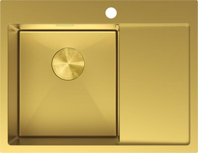 Mexen Exar stalen spoelbak met 1 compartiment en afdruiprek, links 620 x 480 , goud - 6431621005L-55