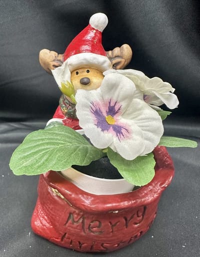 Decoratieve Kerst bloempot "Rendier + Merry Christmas" - rood - hoogte 14 x 16 x 13 cm - keramiek - Woonaccessoires - Kerst accessoires