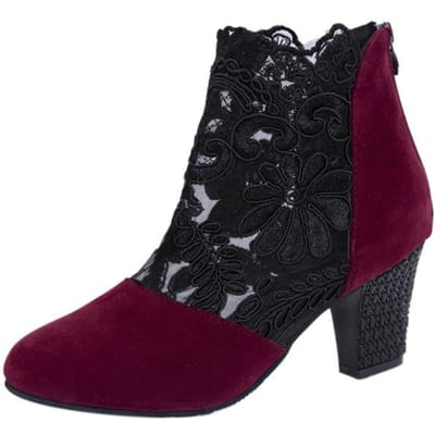 Dames Mode Schoenen Kant Mesh Dikke Hak Casual Hoge Hakken Laarzen 36