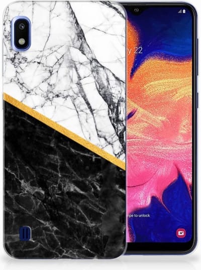 Samsung Galaxy A10 TPU Siliconen Hoesje Marmer Wit Zwart - Origineel Cadeau Man