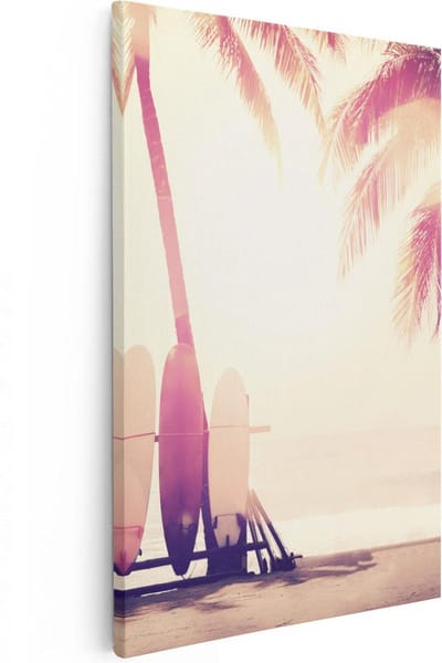 Artaza Canvas Schilderij Zee - 20x30 cm - Klein - Wanddecoratie Strand - Muurdecoratie Palmbomen - Kamer Accessoires Vintage