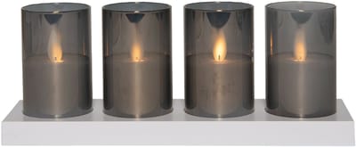 Anna's Collection LED theelichthouders kaarsen - in glas - 4x stuks - grijs - afstandsbediening en oplaadstation