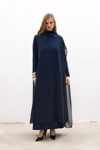 Touché Privé - Oversized chiffon maxi-tuniek - Marine - Dames