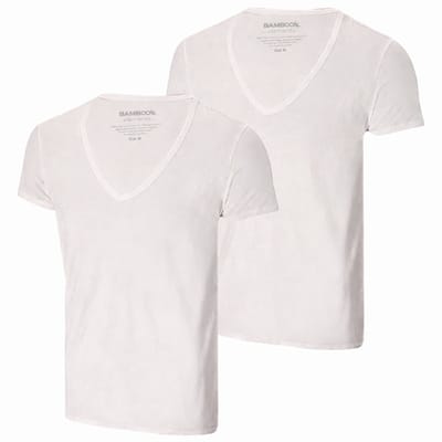 Bamboo Elements - T Shirt Heren - Diepe V Hals - Wit - S - 2 Pack - Slim Fit - Bamboe Ondershirt
