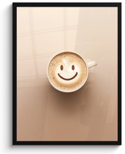 Fotolijst inclusief poster - Posterlijst 50x70 cm - Posters - Koffie - Melkschuim - Lach - Beige - Foto in lijst - Keuken decoratie muur - Wanddecoratie accessoires - Muurdecoratie - Schilderijen