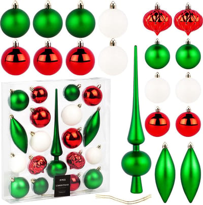 Kerstballen Set met Topper Onbreekbaar Groen Rood Wit 19 delig - Kerstdecoratie