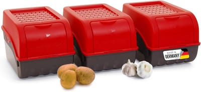 Aardappelbewaardoos | 3x middel 5L | ROOD | Aardappeldoos | Stapelbare groentekist, uienkist, aardappelmand, fruitkist, aardappelkist, uienopslag, voedselcontainer, wortelen