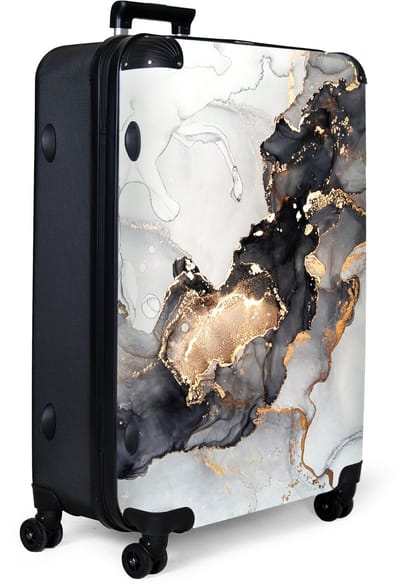 NoBoringSuitcases.com® - Koffer groot - Reiskoffer lichtgewicht - Marmer - Zwart - Wit - Goud - Luxe - Abstract - Rolkoffer met 4 wielen - Grote trolley XL - 98 liter bagage