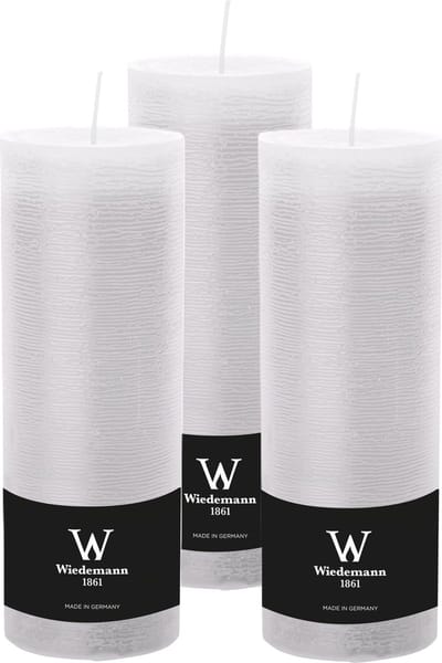 Wiedemann Cilinderkaars/stompkaars - 3x - hoog model - rustieke kaars - wit - 7 x 22 cm - 98 branduren