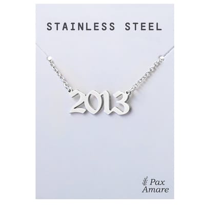 Jaartal 2013 Ketting Zilverkleurig - Stainless Steel - Sieraad op Cadeau Kaartje - Jaar Hanger - Pax Amare