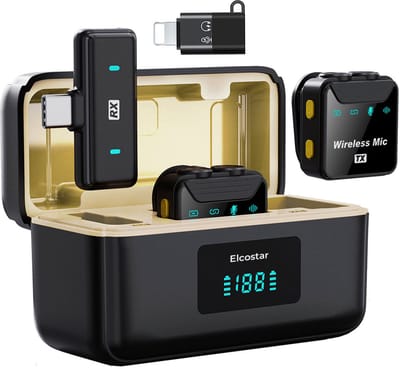 Elcostar© Draadloze Microfoon Pro - 2 Stuks - Draadloos - Oplaadcase - Lavalier - Windshields - Dasspeld - Plug & Play - Lange Batterij - USB-C & Lightning - Noise Cancellation