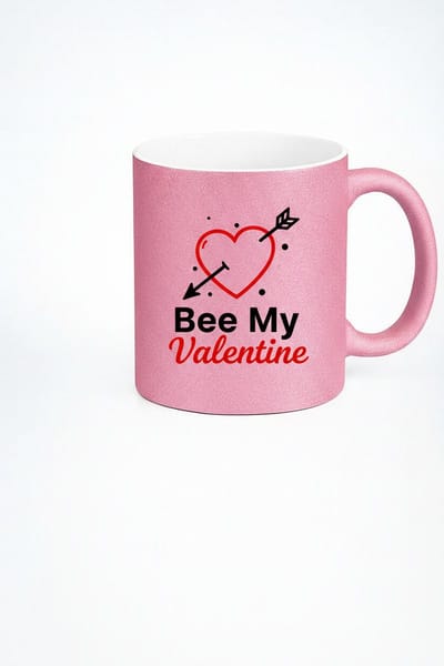 Roze Glitter Valentijn Mok met 'Bee My Valentine' Hart Design - Romantisch Liefdes Cadeau