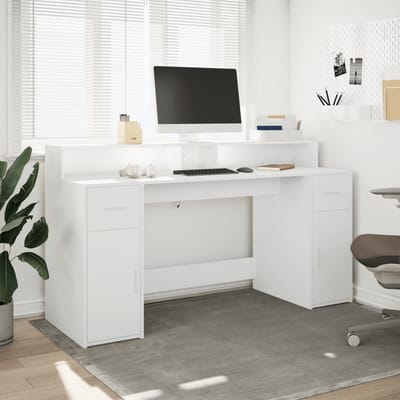 vidaXL - Bureau - met - LED-verlichting - 160x55x91 - cm - bewerkt - hout - wit