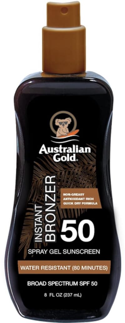 Australian Gold Spray Gel SPF 50 met Instant Bronzer - Waterbestendige Zonnebrand Spray - 237 ml
