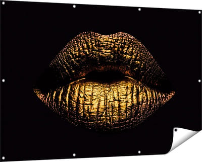 Gards Tuinposter Gouden Lippen - 150x100 cm - Tuindoek - Tuindecoratie - Wanddecoratie buiten - Tuinschilderij