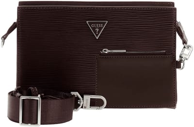 GUESS schoudertas polstasje Milano Crossbody Top Zip Dark Brown donkerbruin