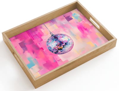 Dienblad hout 40x30 cm - Schootdienblad - Discobal - Pink - Verf - Borrelplank rechthoek - Plateau dienbladen