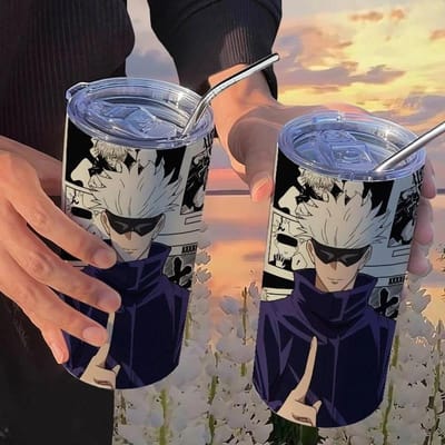 Jujutsu Kaisen Yuji Mok 500 ml Satoru Gojo Roestvrij Staal Reizen Thermische Mok Geïsoleerde Rietjes Koffiemok Duurzaam Cadeau Voor Kinderen 420 Ml Capacity
