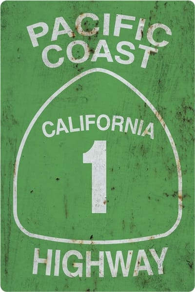 Signs USA - retro wandbord - dibond - Traffic Sign - 45 x 30 cm - Pacific Coast Highway 1