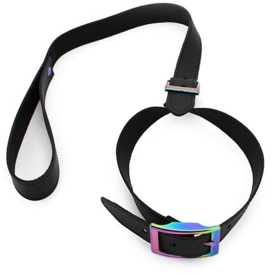 Kiotos Leather - Leren Collar Met Leiband Met Rainbow Gekleurde Metalen Gesp