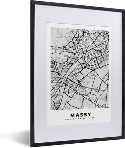 Fotolijst incl. Poster - Plattegrond – Massy – Stadskaart – Kaart – Frankrijk - 30x40 cm - Posterlijst
