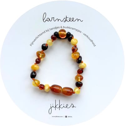 Jikkies Barnsteen Armband - Baby Armbandje - Natuurlijk Baltisch Barnsteen - Pijnstillend tegen doorkomende tandjes - Multi - 14CM