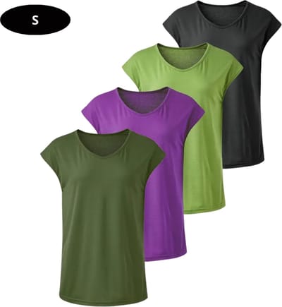 Livano Sportshirt Dames - Sport - Fitness - Compressie Shirt - Corrigerend Hemd - Sportkleding - Vrouwen - 4 Stuks - Gemengd - S