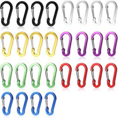Set van 28 Kleine Karabiners (50 mm) - Robuuste Aluminium Haakjes in 7 Kleuren voor Kamperen en Outdoor