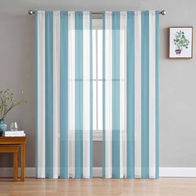 Gestreept Blauw Geometrisch Transparant Gordijn voor Woonkamerdecoratie Raamgordijnen voor Keuken Tule Voile Organza Gordijnen W135 x H115cm x1 gray
