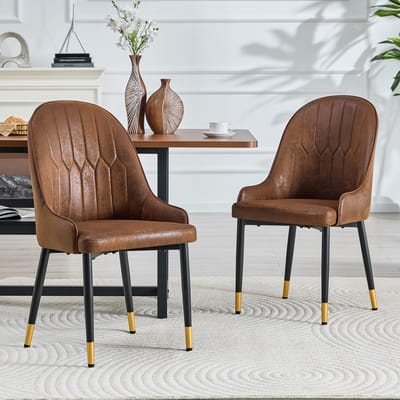 Eetkamerstoelen - Set Van 2 - Waterdicht - Gestoffeerde eetkamerstoel - Eetkamerstoel - Met rugleuning - Eettafelstoel - Eetkamerstoelen - Stoel - Moderne stijl - Bruin