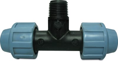 Unidelta T-stuk 90° PP 32 mm x 1/2" x 32 mm knel x buitendraad x knel 16bar zwart/blauw DVGW/KIWA/WRAS