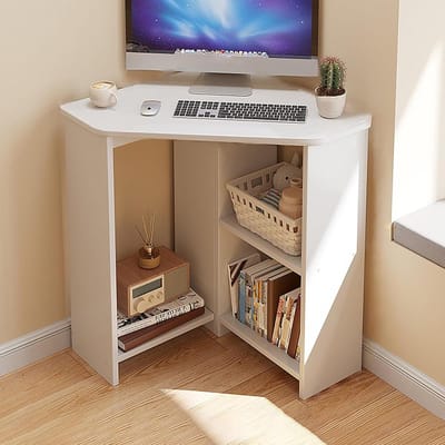 Hoekbureau L-vorm - Werkstation Bureau - Thuiswerken Kantoor - Ruime Opslag - 57x57x74cm - Wit