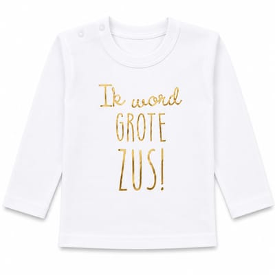 Shirt Aankondiging zwangerschap Ik word grote zus | lange mouw | wit met goud | maat 86 zwangerschap aankondiging bekendmaking Baby big sis sister