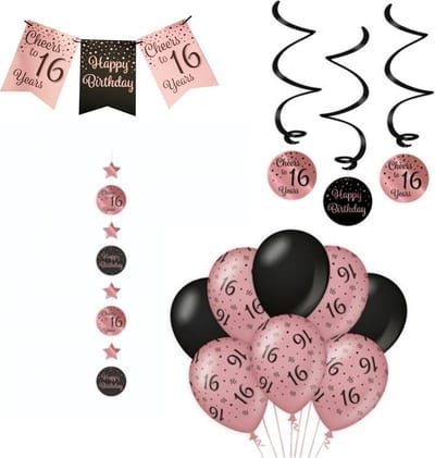 SET FEESTVERSIERING BLACK/ROSE 16JAAR