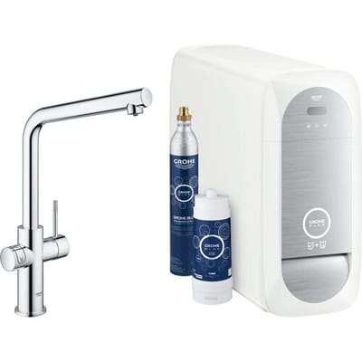 GROHE Blue Home Duo Keukenkraan - Met Bluetooth en WIFI - Starterkit - L-Uitloop - Chroom - Voor gezuiverd, gekoeld en bruisend water
