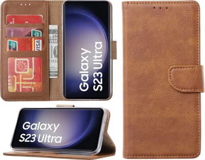 Samsung Galaxy S23 Ultra hoesje - Portemonnee Cover - Bookcase met pasjeshouder - Bruin