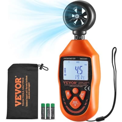 VEVOR Anemometer 69,35MPH Luchtsnelheidsmeter 163x54x32mm Windmeter IP44 Windmeter Windsterktemeter MAX/MIN/AVG/CU Windsnelheidsgegevens -10-45℃ Luchtmeter Snelheidsmeter